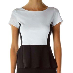 BANANA REPUBLIC Black & White Color Block Peplum Top, Size 4